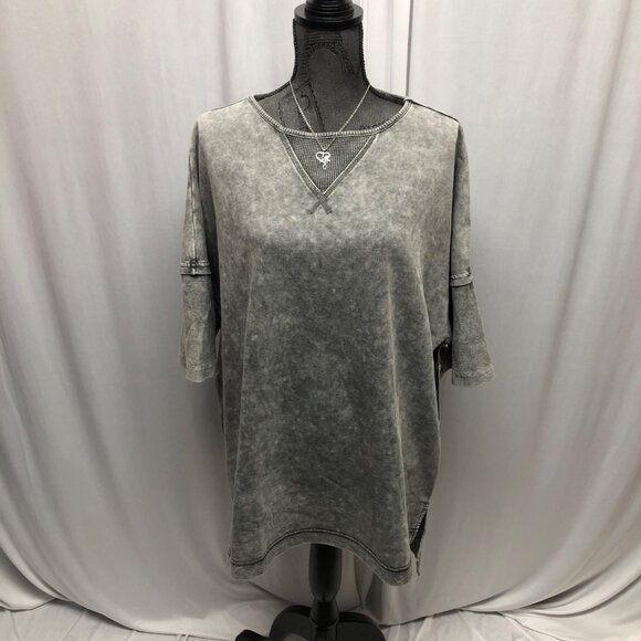 Washed Gray Oversized Top Womens Size 2XL Exposed Seam Drop Shoulder Tunic NEW - Picture 2 of 9